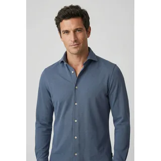 Langarmhemd MARC O'POLO, Herren, Gr. M, N-Gr, storm, Piqué, Obermaterial: 100% Baumwolle, 2-Knopf-Manschette, Hemden Langarmhemd, Shaped Fit, mit feiner Piqué-Struktur