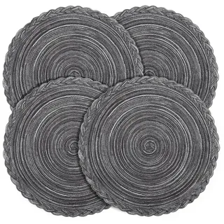 fanquare Runde Platzsets 4er Set Hitzebeständige Geflochtene Platzsets für Küchentisch 38cm Grau Runde Waschbare Tischsets