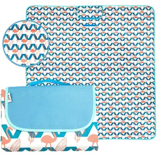 Picknickdecke im Flamingo Design , Blau , Kunststoff , 145x199 cm , Heimtextilien, Kopfpolster & Bettdecken, Bettdecken, Sommerdecken