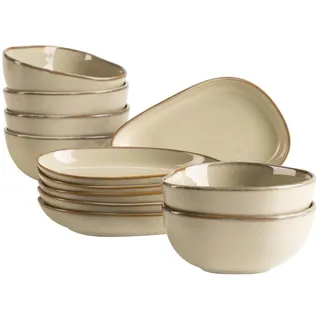 MÄSER Serie Cordelia, 12-teiliges Snacking Set aus hochwertigem Steinzeug, unregelmäßige Geschirr Formen; Steinzeug, Sand