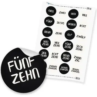 Zahlensticker Z23 Adventskalenderzahlen 1-24 Zahlen geschrieben / Schwarz Weiß - Weiß
