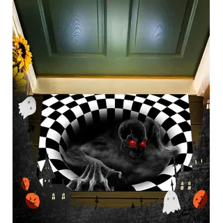 Halloween Fußmatte,3D Stereo Vision Skeleton Teppich Kariert Horror Fußmatte 3D lustige Weicher Teppich Clownfallenmuster Bodenmatte Scary Halloween Dekoration für Wohnzimmer Schlafzimmer(60x40cm)