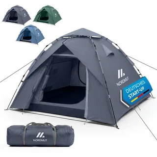 NORDMUT® Wurfzelt 2-4 Personen für blitzschnellen Aufbau – Pop Up Zelt 2-4 Personen wasserdicht & UV-Schutz – Campingzelt mit hervorragender Luftzirkulation (Grau)