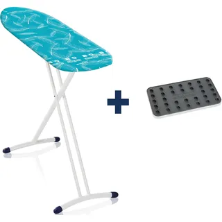Leifheit Bügelbrett AirBoard L Solid Shoulder mit spezieller Schulterpassform, Bügeltisch für Dampfbügeleisen inkl. Silikon Bügeleisenablage, Bügelbrettbezug mit Zwei-Seiten-Bügeleffekt