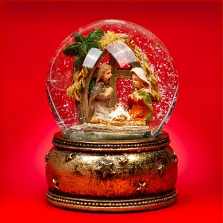 SIKORA SK31 Mittelgroße Glas Deko Schneekugel Heilige Familie Weihnachten Weihnachtsdeko D:65mm