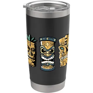 Lustige Tiki-Statue im Used-Look für diejenigen, die Tikis lieben Doppelwandiger Edelstahl-Thermobecher