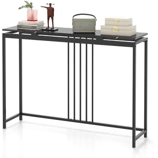 FANTASK Konsolentisch Schmal, 120 x 30 x 90cm, Moderner Flurtisch mit Marmor Optik, Eingangstisch mit schwarzem Metallgestell, Beistelltisch für Flur, Wohnzimmer, Schlafzimmer (Schwarz)