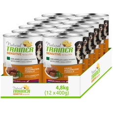 Natural Trainer Sensitive No Gluten Medium - Maxi, feuchtes Hundefutter mit Lamm und Vollkornprodukten, 12 x 400 g