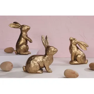 WONDROUS' DECO Harz Dunkel Gold Osterhase Figuren Klein Deko Osterhase Statue 3er Set Vintage Osterhase Tisch Home Dekoration Geschenk