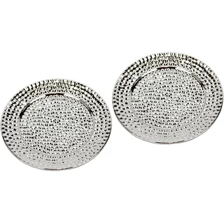I.GE.A. Dekotablett "Keramik-Schale rund" 2er Set Dekoschale silber Tablett Weihnachtsdeko Deko Advents-Tablett, silber