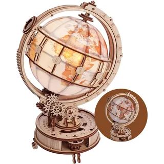 ROKR 3D Holzpuzzle Neuer Elektrischer Globus Modellbausätze Erwachsene,Tischregal-Dekoration,Geschenk für Geburtstag und Feiertage