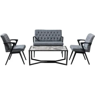 Sofa Garnitur Loft Möbel Kanzlei Wartezimmer Sitz Gruppe Tisch Stühle Set 4tlg. - Grau
