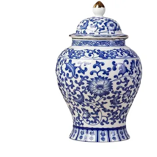 Chinoiserie Blau-weiße Ingwertöpfe, Porzellantopf Tee-Aufbewahrung, Keramik dekorativer Ingwertopf mit Deckel, Chinoiserie-Dekor blaue und weiße Vase, Porzellanvasen Dekor für Wohnzimmer, Schlafzimmer