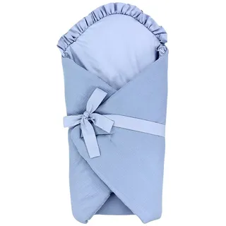 TupTam Unisex Baby Einschlagdecke mit Schleife, Farbe: Musselin/Blau, Größe: 70 x 70 cm