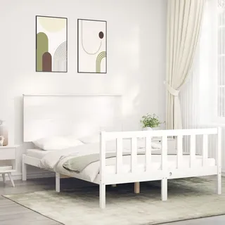 vidaXL Massivholzbett mit Kopfteil Weiß 120x200 cm - Bettrahmen - Bettgestell - Bett - Doppelbett - Weiß