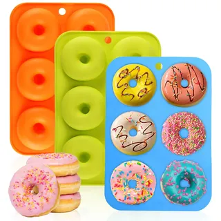 Donutform, 3-stückige Donuts Backform, Wiederverwendbar Bagel Backform, Geeignet zum Backen von Kuchen, Cupcakes, Keksen, Bagels (Grün, Orange, Blau)