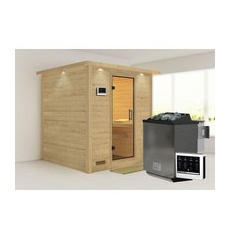 KARIBU Sauna »Sindi«, inkl. 9 kW Bio-Kombi-Saunaofen mit externer Steuerung, für 4 Personen - beige