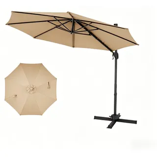 KOMFOTTEU Achteckiger Ampelschirm 3x3 m, Gartenschirm, UV- und windbeständig, 360° drehbar, 6-fach verstellbar, für Terrasse, Balkon und Pool - Beige