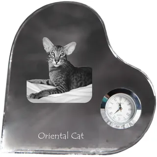 Orientalische Katze - Kristalluhr mit Katzenbild, Herzregal-Uhr, personalisierte Standuhr von Art-Dog.