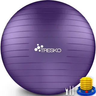 TRESKO Gymnastikball mit GRATIS Übungsposter inkl. Luftpumpe - Yogaball BPA-Frei | Sitzball Büro | Anti-Burst | 300 kg,Lila,85cm (für Körpergröße über 185cm)