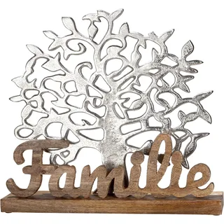 Gilde Deko Skulptur - Lebensbaum Familie - Dekoration Wohnzimmer - aus Aluminium und Holz - 48 x 51 cm