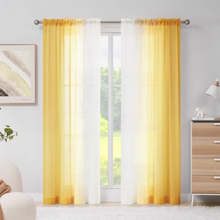 Melodieux Gelbe Chiffon-Fensterpaneele – Ombré-Vorhänge, Chiffon, gelber Farbverlauf, Stangentaschen-Voiles, Privatsphäre mit Stil-Vorhängen, 142,2 x 243,8 cm, 2 Paneele