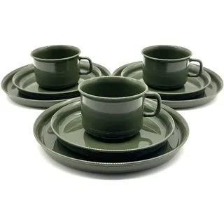 3 Stück Geschirr-Set 3teilig Geschirrservice Frühstücksset Kaffeeservice Plastikgeschirr, aus Kunststoff plastik, Mehrweggeschirr, Farbe oliv