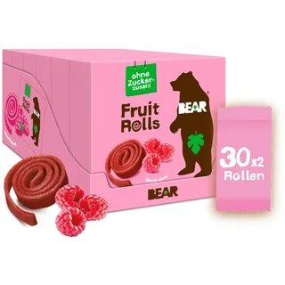 BEAR Fruchtrollen Himbeere | 100% Natürliche Inhaltsstoffe | Ohne Zusatz von Zucker | Gesunder Snack für Kinder & Erwachsene | 30 Beutel x 20g | 600g
