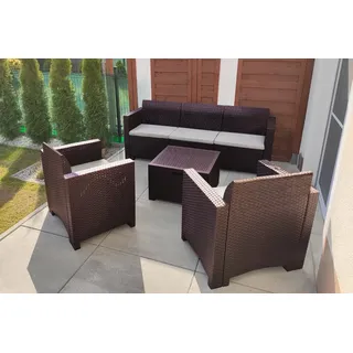 Dmora - Lounge-Set für den Außenbereich Venus, Gartenmöbel-Set mit Kissen, Sitzbereich für den Innenbereich in Rattan-Optik, 100% Made in Italy, Braun