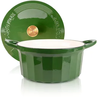Römertopf Gusseisen Topf mit Deckel 28 cm – Bräter & Schmortopf emailliert, Dutch Oven für alle Herdarten inkl. Induktion, backofenfest bis 250 °C, PFAS-frei – Grün