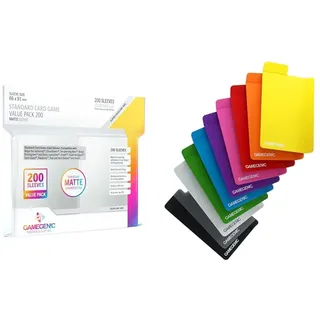 Gamegenic, MATTE Standard Sleeve Value Pack 200, Sleeve color code: Gray & Card Dividers Multicolor