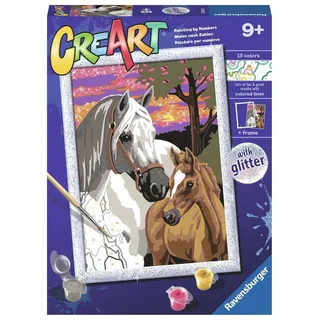 Ravensburger CreArt Malen nach Zahlen – Sonnenuntergang mit Pferden - Gold