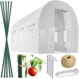 Gartenhütte mit Stahlrahmen - Set aus 2 x 3 x 2 m - 6 m2 - Weiß - Mit Pflanzstützen und Zubehör - Weiß