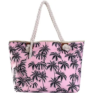 DonDon Strandtasche mit Reißverschluss, Große Strandtasche XXL, Shopper Tasche Damen - Praktische Beach bag Umhängetasche Damen Badetasche für Strand und Meer - Palmen pink