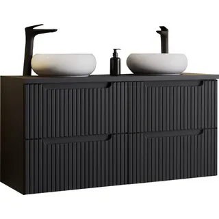 Doppelwaschtisch 120cm mit Aufsatzwaschbecken, schwarz mit gerillter Front NEWPORT-56-BLACK - Schwarz