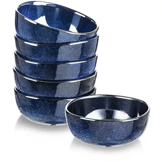 Vicrays Müslischalen-Set aus Keramik, Porzellan, 750 ml - Suppen-, Salat-, Reis-, Dessert- und Cremeschüsseln - Splitterfest, Spülmaschinenfest, Mikrowellengeeignet, 6 Stück (Blau)