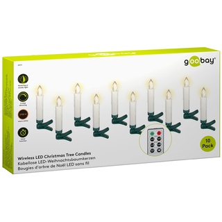 goobay 49873 Kabellose LED Weihnachtsbaumkerzen mit Timerfunktion/LED Kerzen mit Fernbedienung/Flackernde Flamme Christbaumkerzen/Elektrische Kerzen/Baumkerzen 10er Set/Weiß