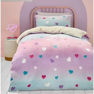 Bedlam Teddy-Fleece Bettbezug Herzen Pink 140 x 200 cm + 70 x 80 cm