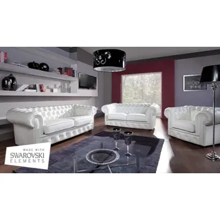 Klassische Chesterfield Couch 3+1 Sitzer Set Sofa Garnitur Samt Garnituren Sitz - Weiß