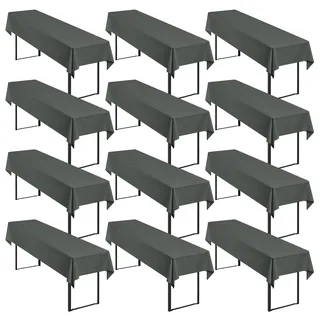 12 Stück Anthrazit Biertisch Tischdecke universal für 50cm u.70cm Biertische Hussen für Biertisch, Blickdichte Polyester Biertischhussen Biertisch-Husse Rechteckige Tischdecken Waschbar-250x100cm