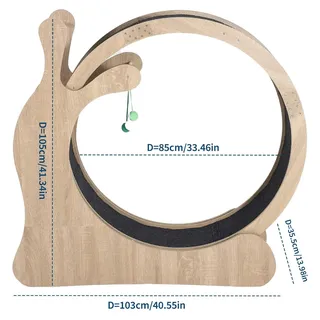 Katzen Laufrad für drinnen - Großes Trainingsrad - Leises Holz-Laufrad 85 cm - Sisal Kratzfläche, Hängespielzeug, rutschfester Boden, Teppich-Lauffläche - Holzoptik