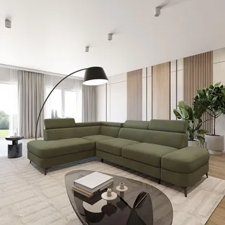 Masseno Ecksofa AVISE MV L-S mit Schlaffunktion L-Form, Sofa mit Bettkasten, Wohnzimmersofa, Couch, Soffa, Bettsofa, Couchgarnitur- Grün, MATT VELVET 38 - Grün