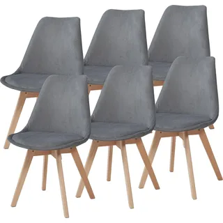 Esszimmerstuhl ’Fläten’ 6er Set Polsterstuhl Cord Grau - Grau