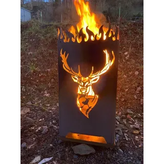 Feuerkorb Hirsch mit Flammen XXL Feuertonne 100 cm inkl. Aschewanne Feuerflair