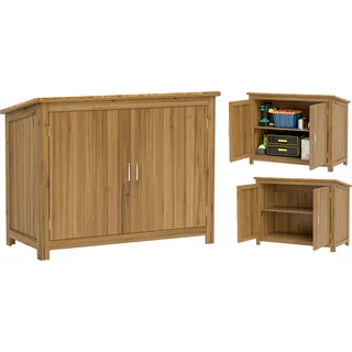 Outsunny Gartenschrank Holz, Geräteschuppen wetterfest 110x50x85cm, Gerätehaus mit Tür, Pultdach, Ablagen, Geräteschrank, Gartenhaus Werkzeugschrank Gartenschuppen für Garten Terrasse Hinterhof, Braun - Braun