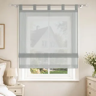 Joyswahl Raffrollo Voile Raffgardinen mit Schlaufen Sophia 80x140cm Grau | Schlaufenrollo, 1er Pack, Transparent, Fensterrollo innen, Unifarbig, Lichtdurchlässig , für Wohnzimmer Küche Büro, modern