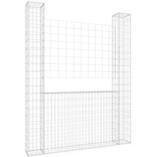 vidaXL Gabionenkorb U-Form mit 2 Säulen Eisen 140x20x200 cm - Silber