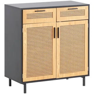 Wohnling Sideboard Schwarz Kommodenschrank mit Wiener Geflecht