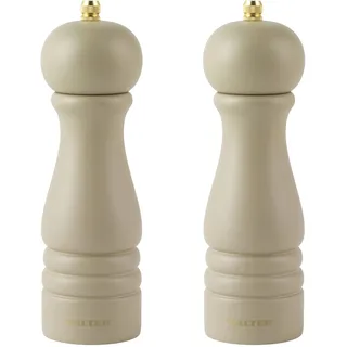 Salter COMBO-8675 Pfeffermühlen-Set, 2 Stück, verstellbares Mahlen von fein bis grob, Keramik-Mechanismus, geeignet für Steinsalz & Pfefferkörner, Würze, extra Kappe, Beige, Holz