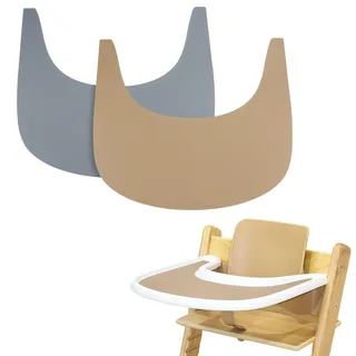 Hochstuhl Tischset, 2 Stück Strapazierfähiges Hochstuhl Tischset Silikon, für Tripp Trapp Hochstuhl Zubehör, Geeignet für Tripp Trapp Hochstuhl Tablett (Grau/Khaki)